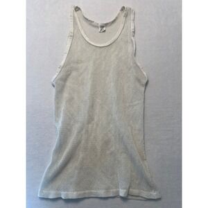 VTG B.V.D. M Tank Top Mesh Fishnet White Sleeveless Scoop Neck Fruit of The Loom